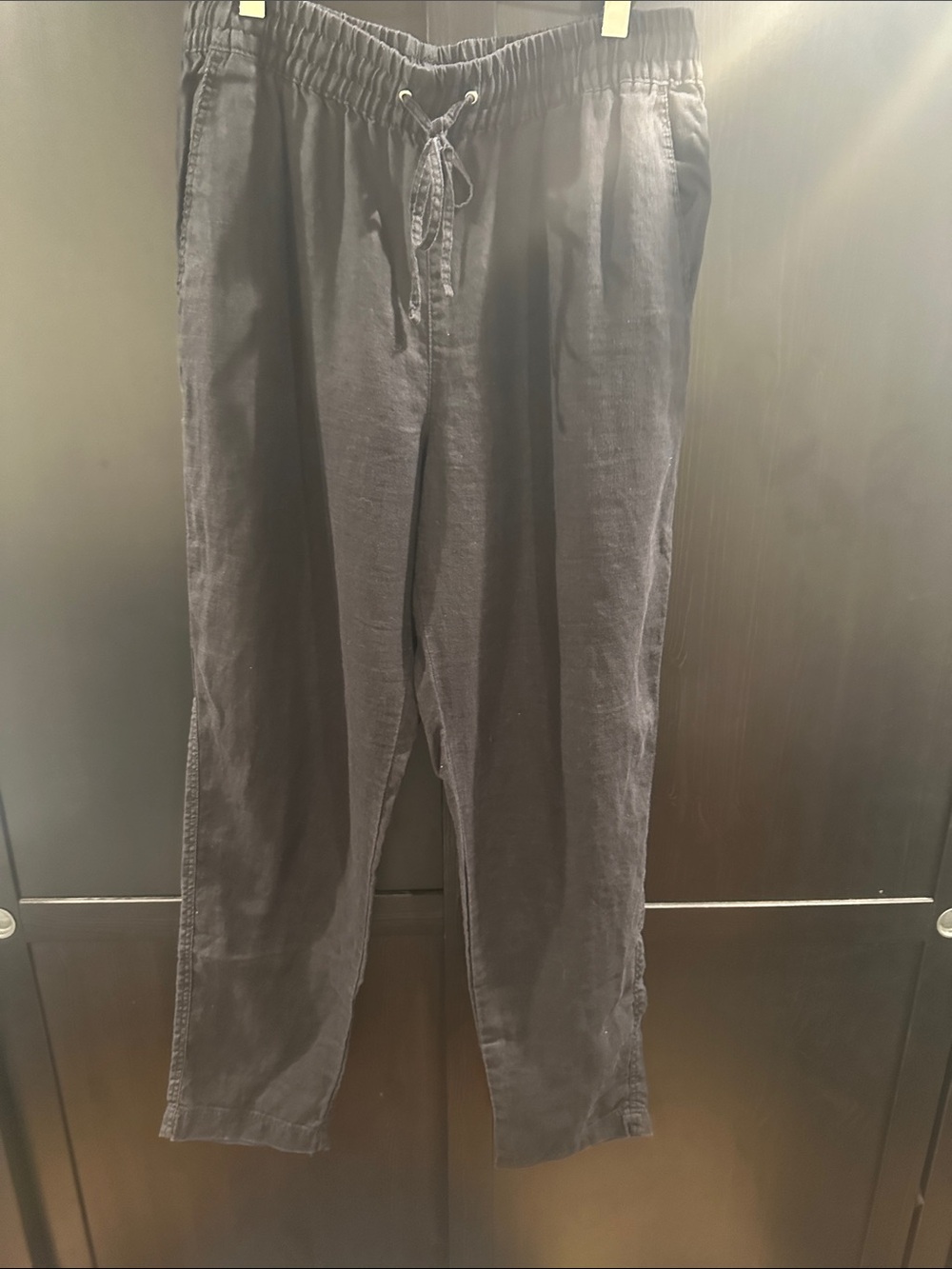 H&M 100% Linen Black Straight Leg Drawstring Pants